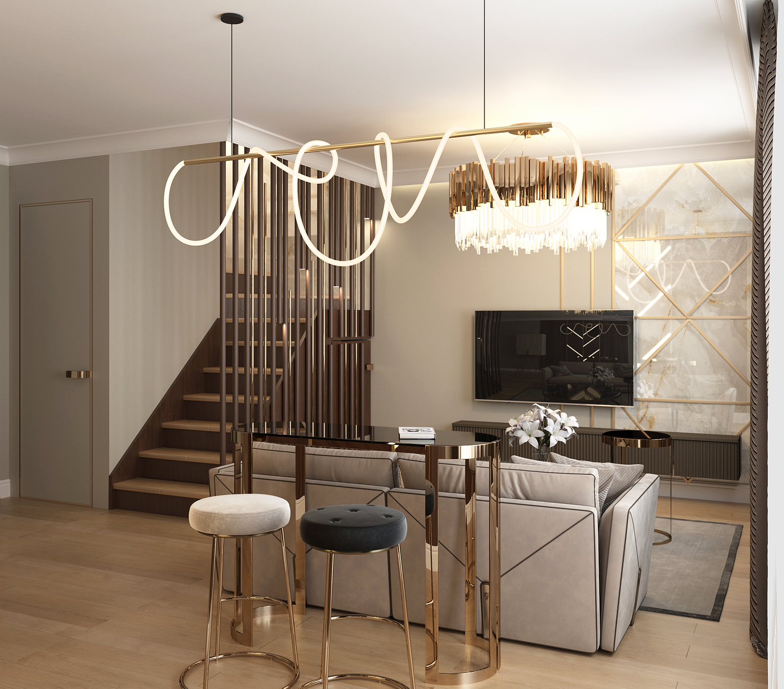 Обложка проекта: Гостиная и кухня в частном доме, г. Уфа, 2020 г.