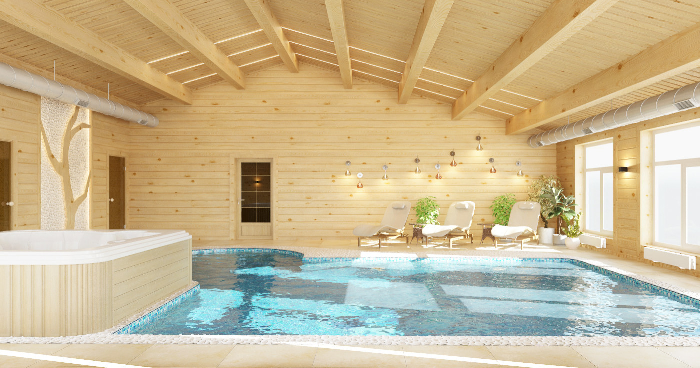 Бассейн и хаммам в деревянном доме
