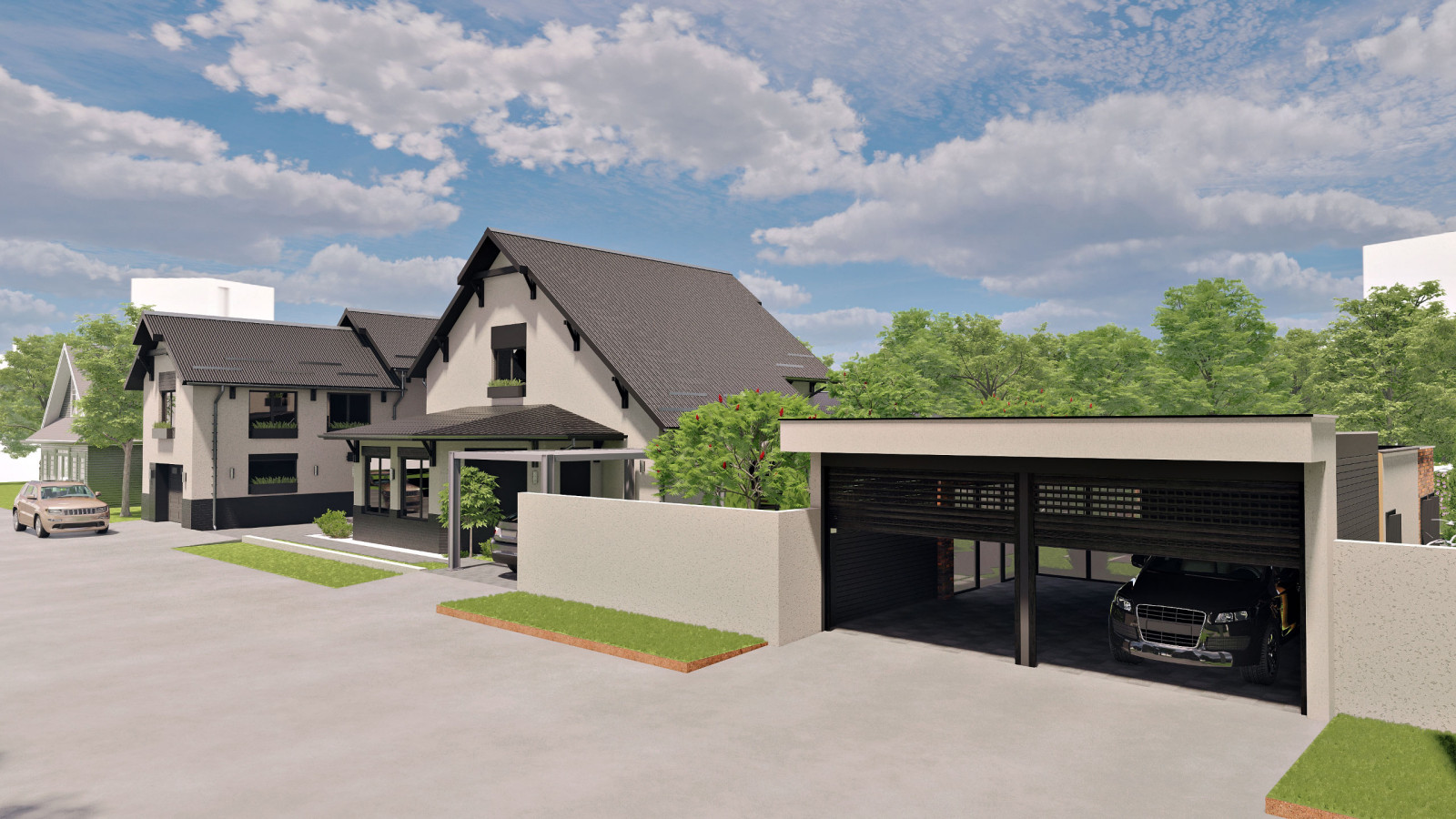 Фасад и ландшафт дачного домика