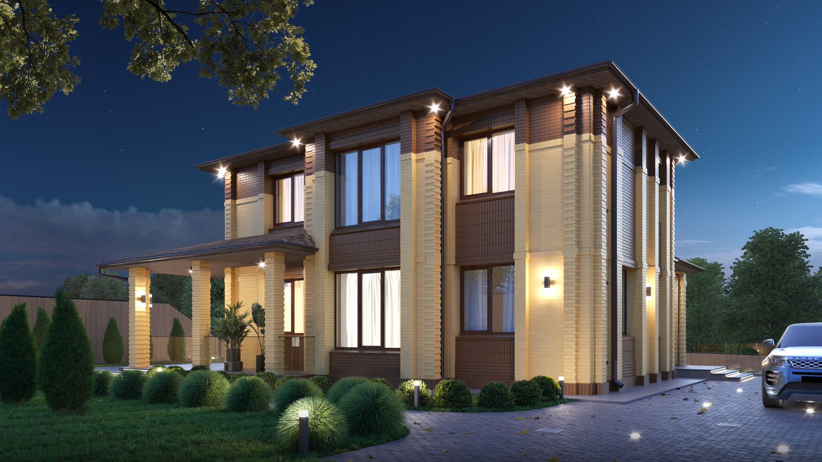 Дизайн фасада из кирпича для коттеджа в пригороде Владивостока