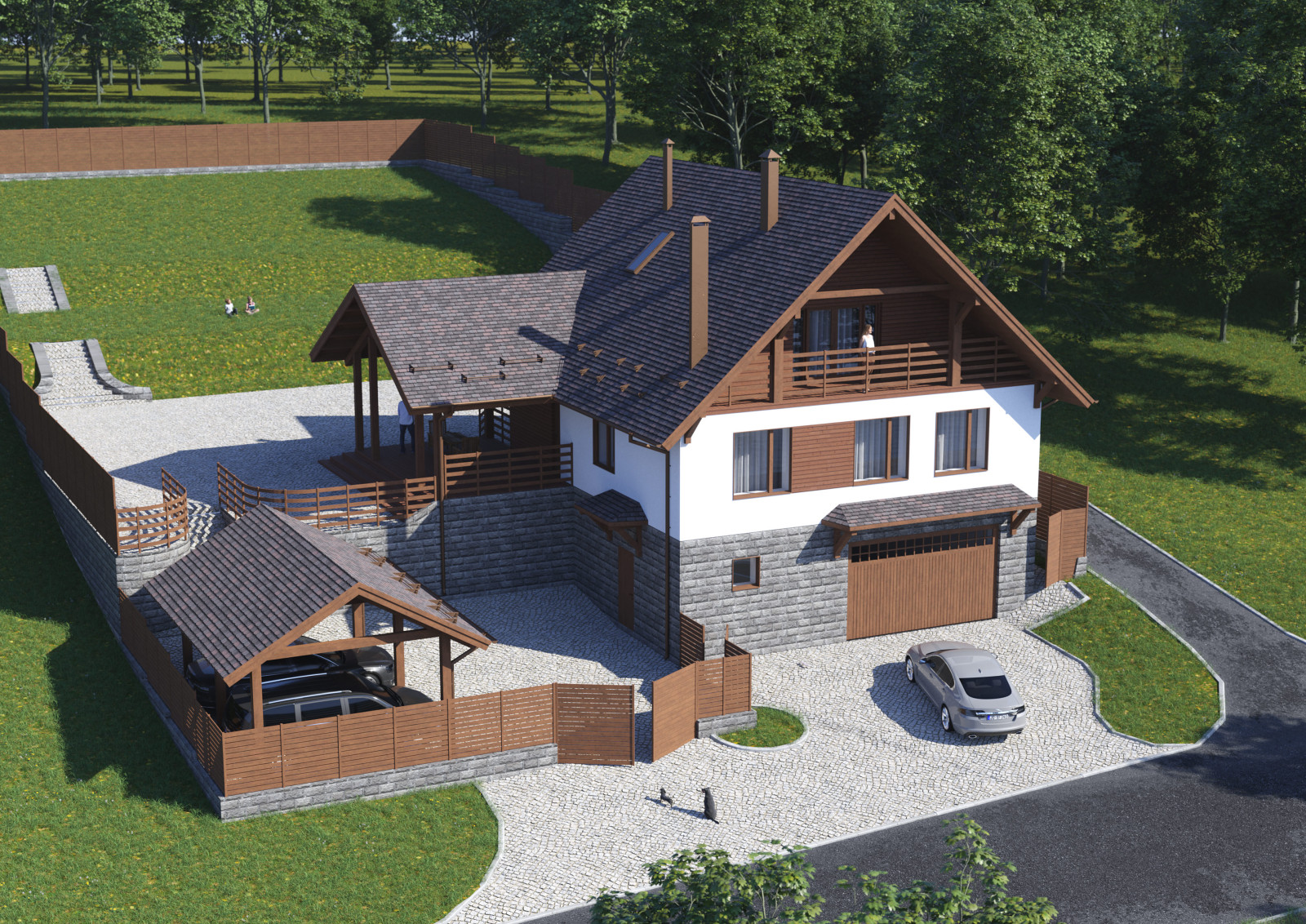 Проект 3-этажного 5-комнатного мансардного дома в стиле шале