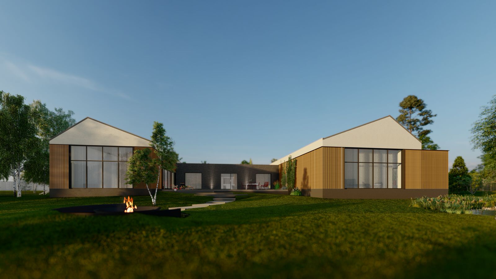 П-образный дом с внутренней террасой