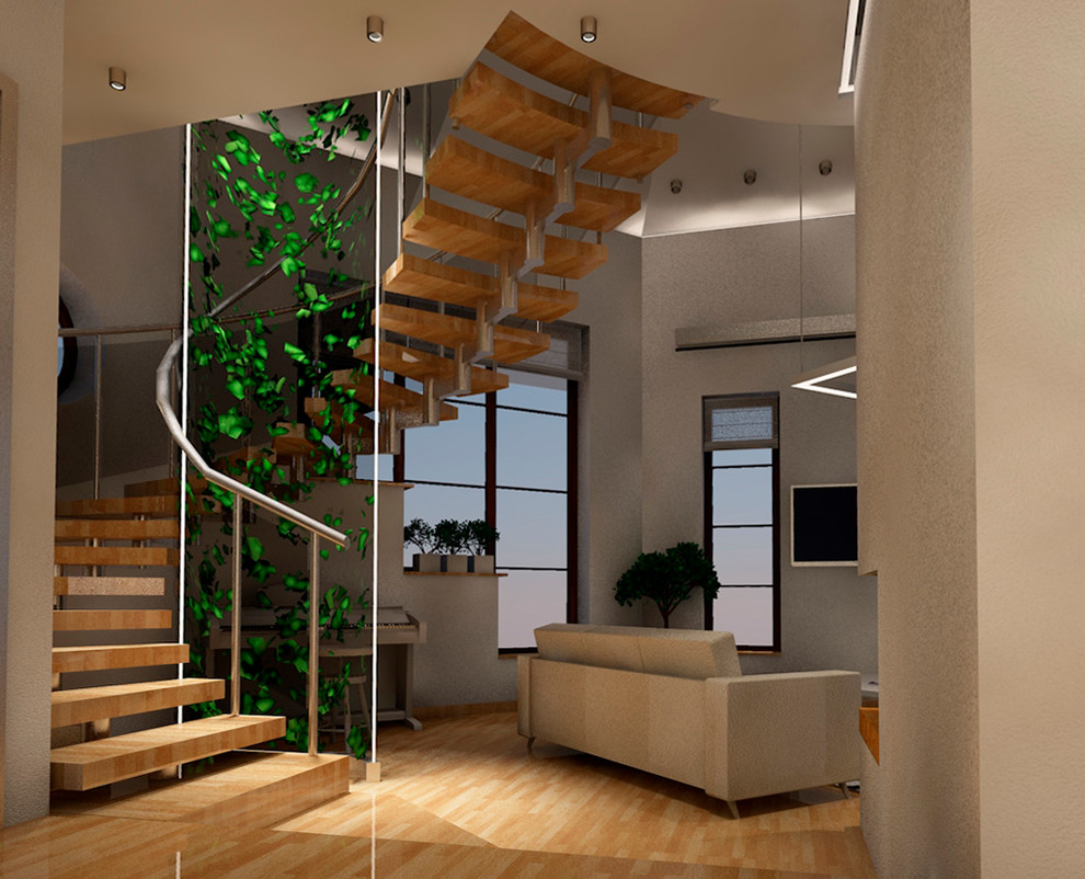 Общее пространство - прихожая, кухня, столовая, гостиная, лестница.