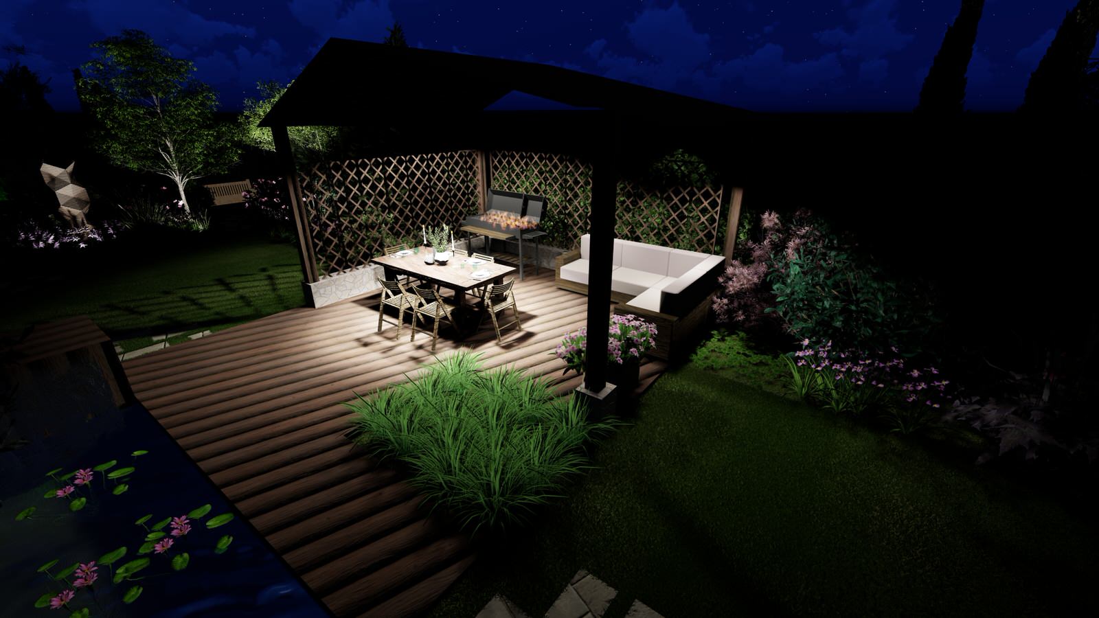 Сад в коттеджном поселке