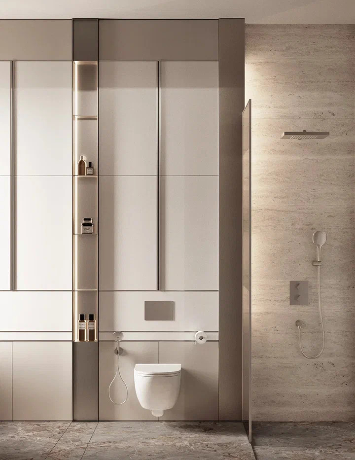 Beige Elegance.Гостевая спальня с собственной ванной в светлых песочных оттенках