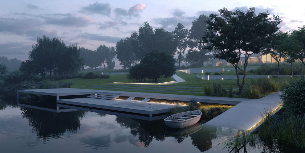 Причал со слипом для спуска катера