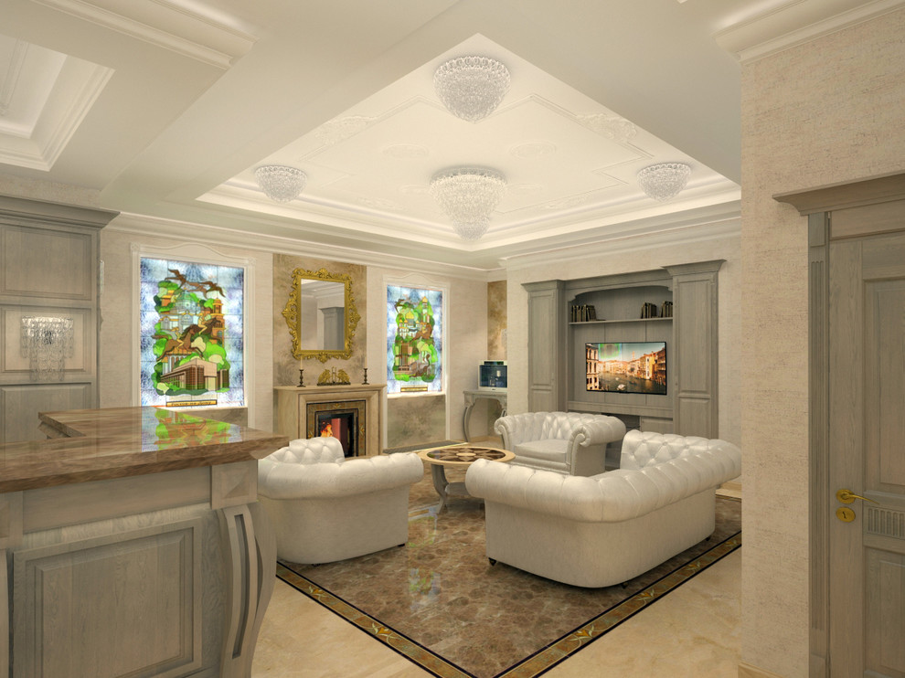 Обложка проекта: Главный холл гостиницы с камином и витражами