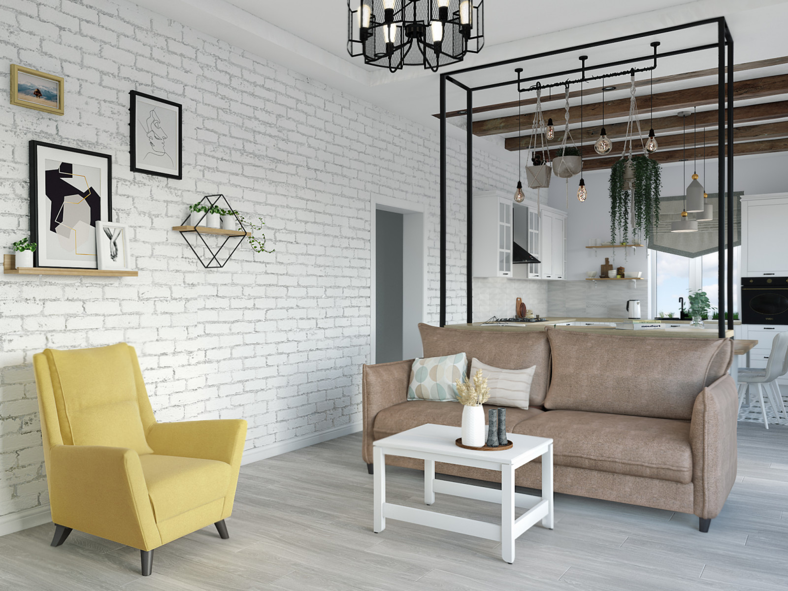 Кухня-гостиная в скандинавском стиле