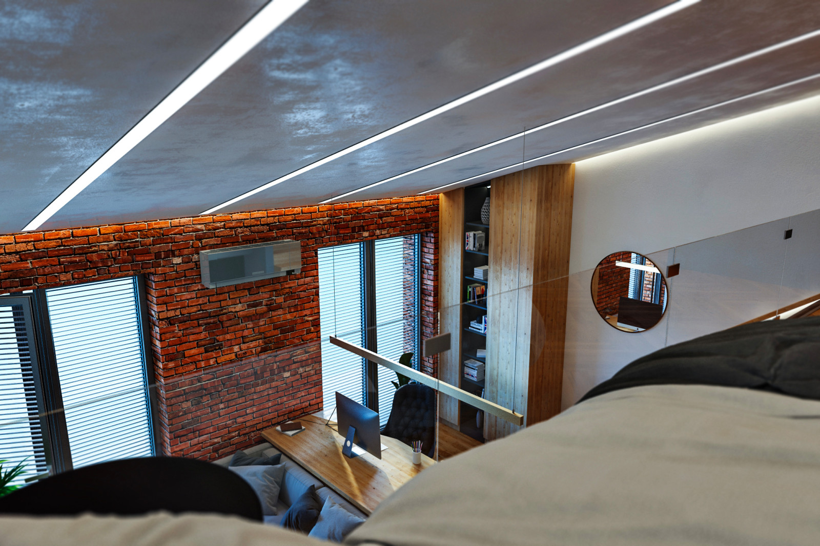 Интерьер небольшой двухуровневой квартиры студии в стиле лофт