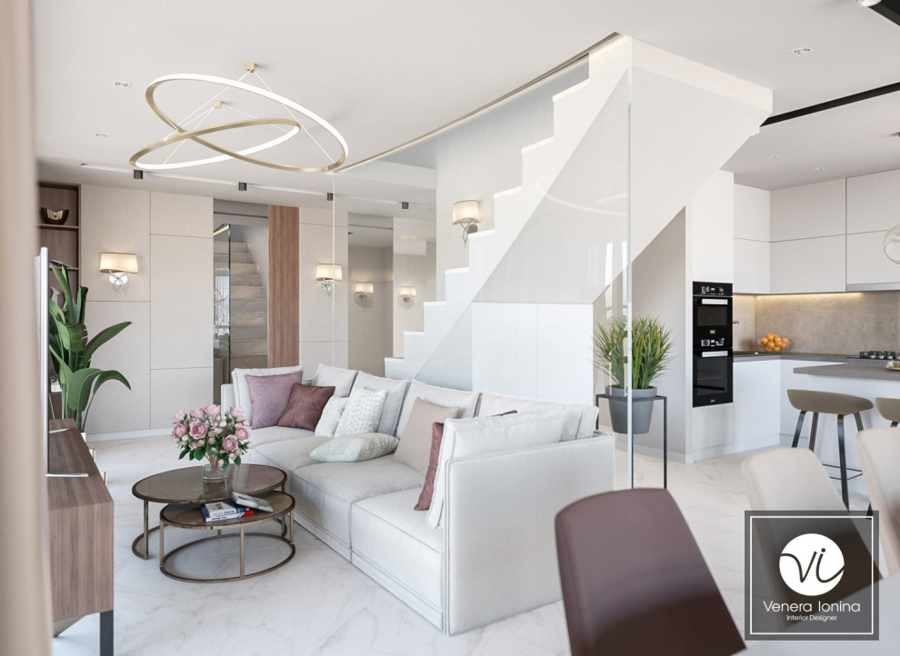 Дизайн гостиная-кухня