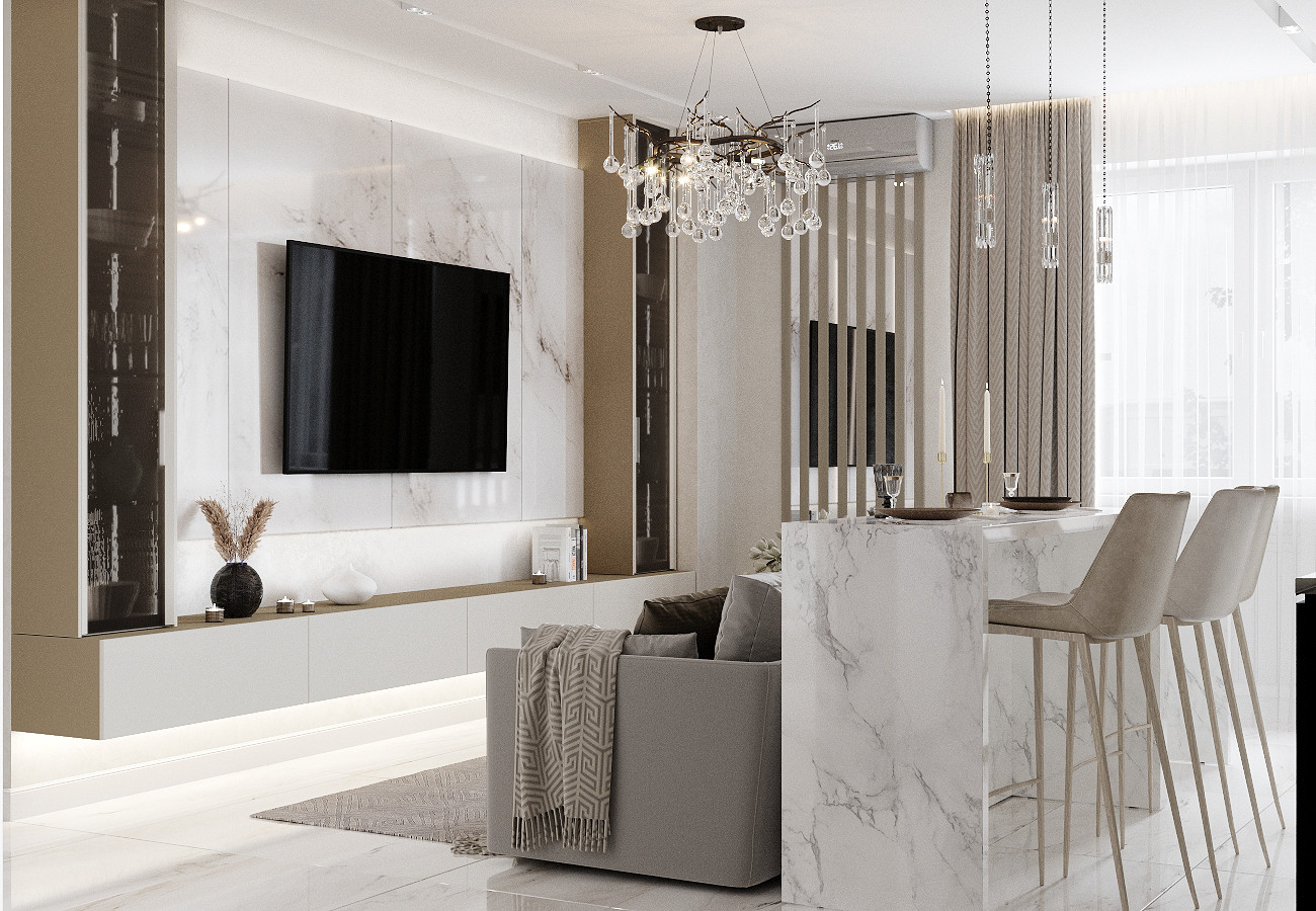 Кухня гостиная в ЖК Ньютон