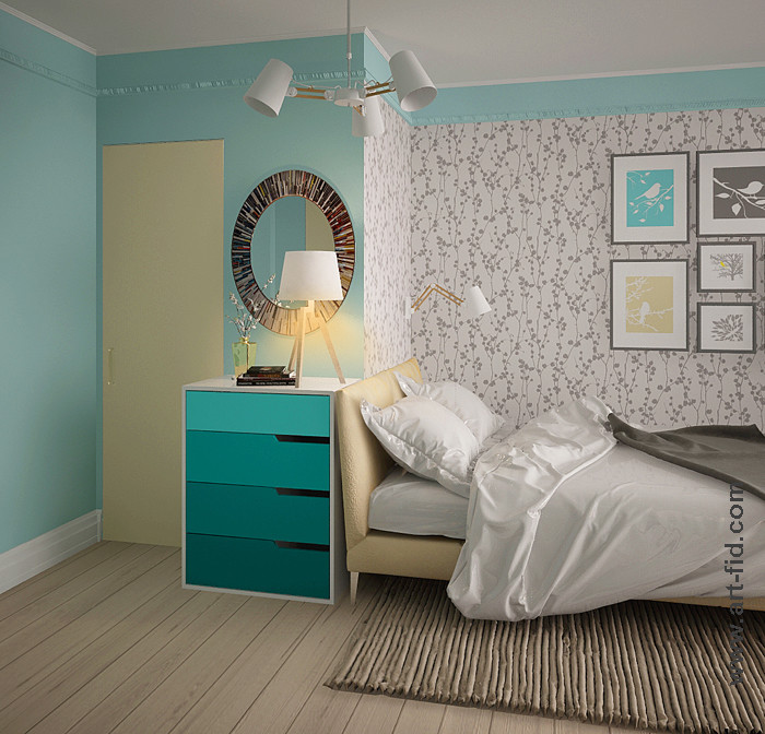 Кухня и спальня с качелями на балконе в Москве