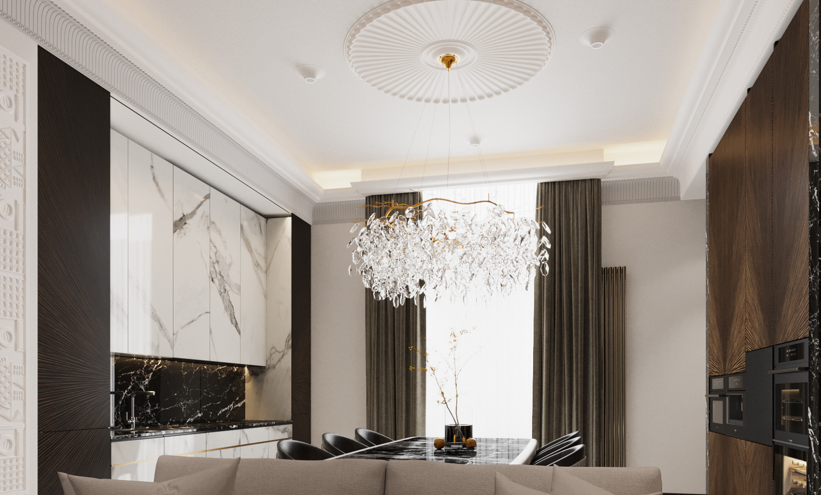 Трехкомнатная квартира в сдержанном Ар-Деко.