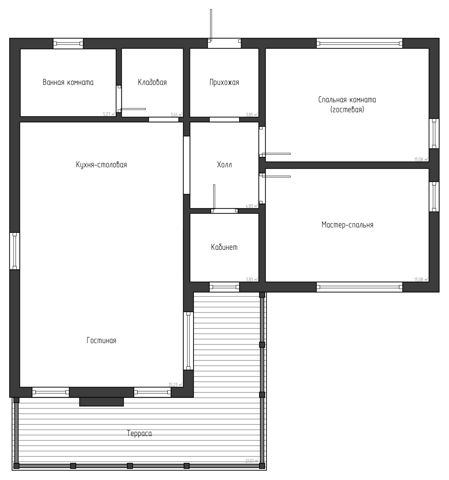 Обложка проекта: Эскизный проект. Одноэтажный дачный дом. Тульская область. 2020 г.