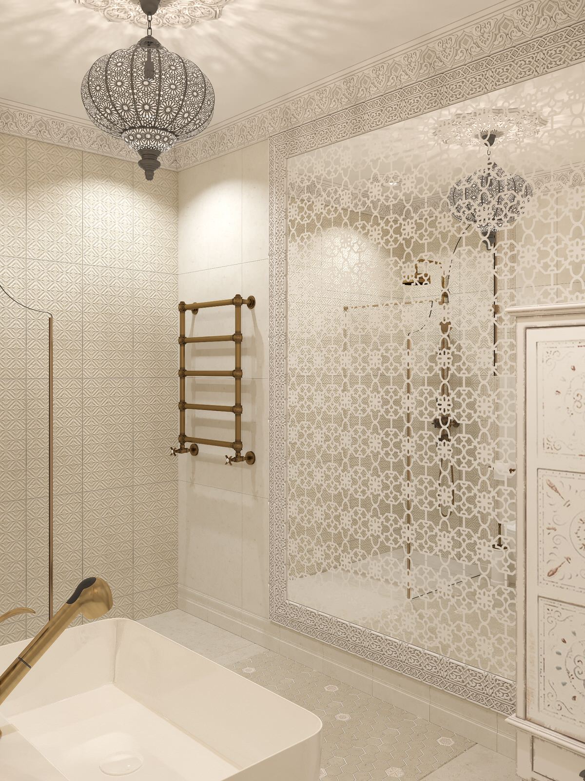 Интерьер санузла в цокольном этаже загородного дома в Восточном стиле