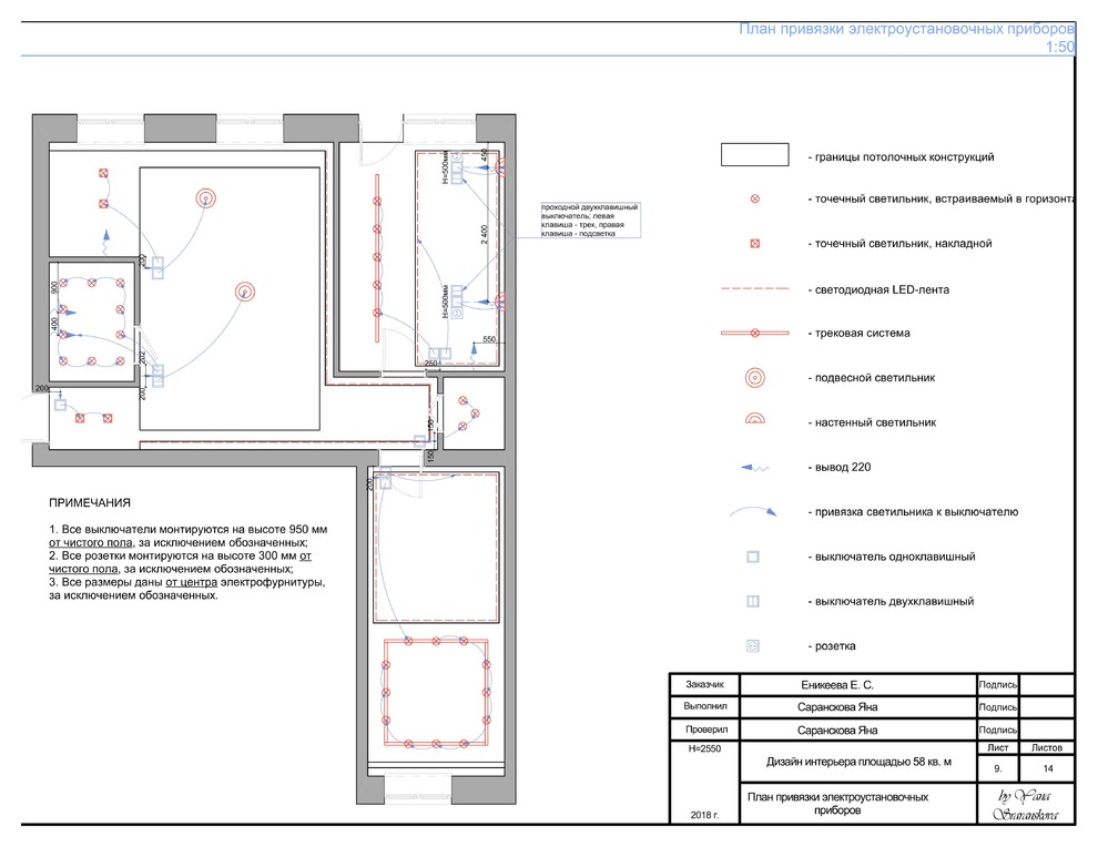 Рабочая документация для дизайн-проекта интерьера площадью 58 кв. м