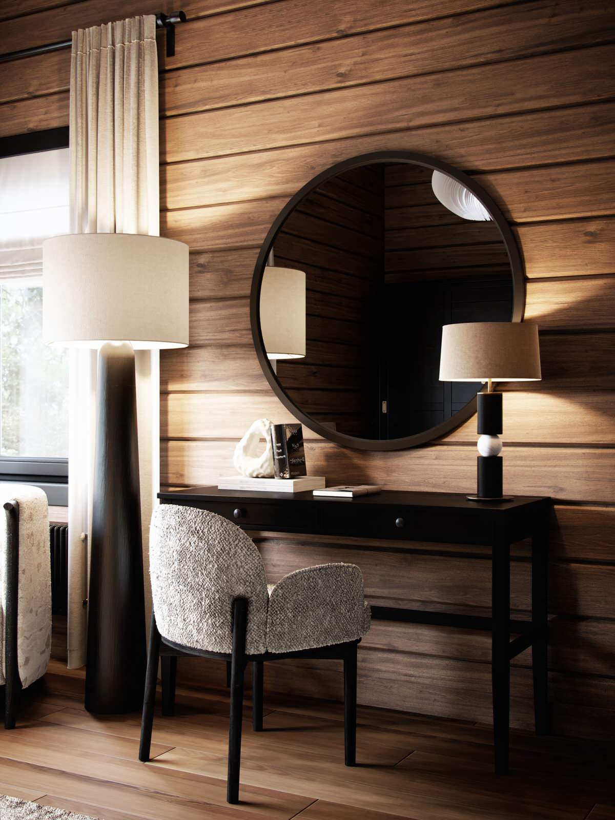 Дизайн интерьера загородного дома из бруса