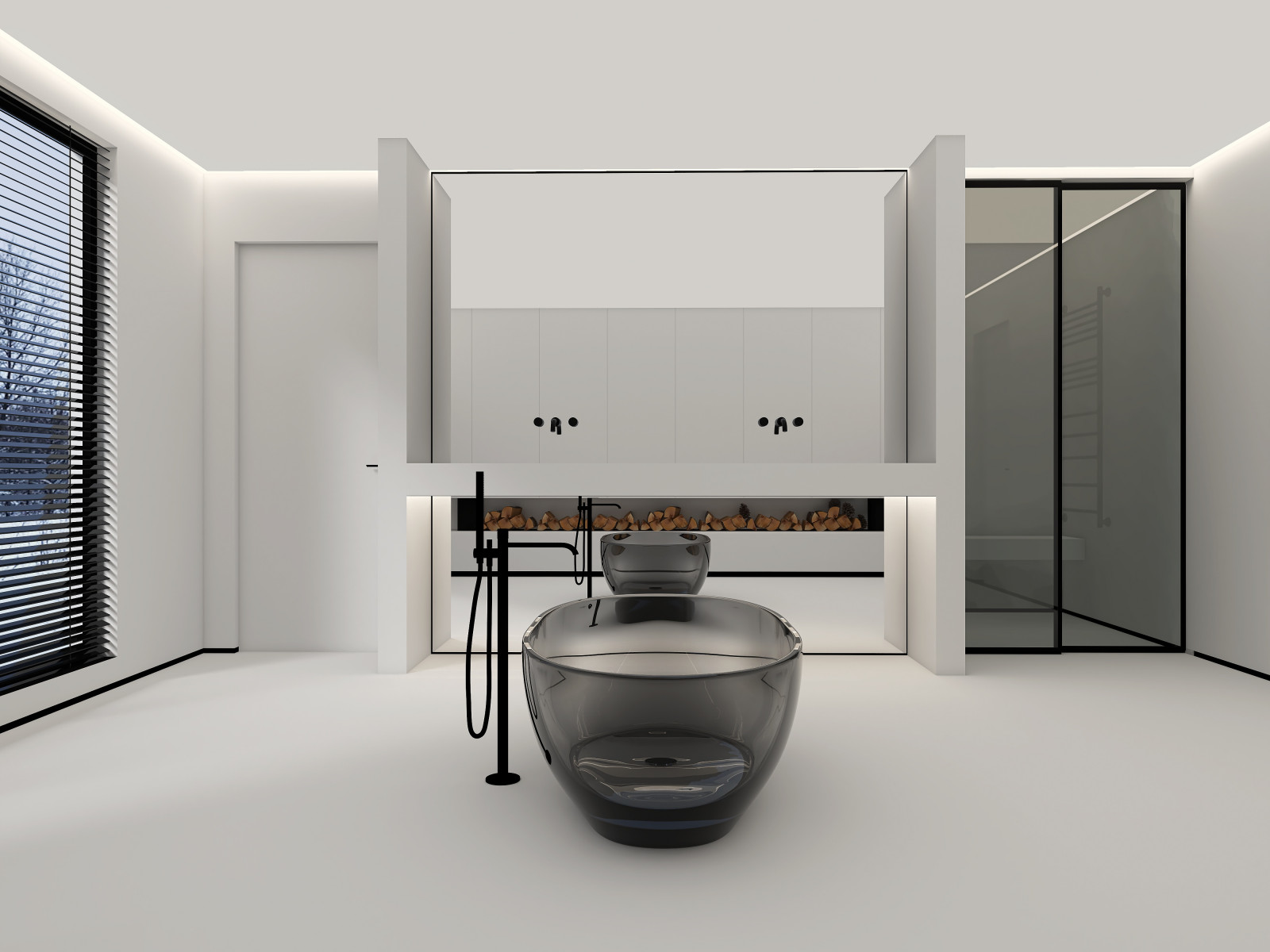 Представляем вам наш проект ванной комнаты с камином и панорамным зеркалом. Глав