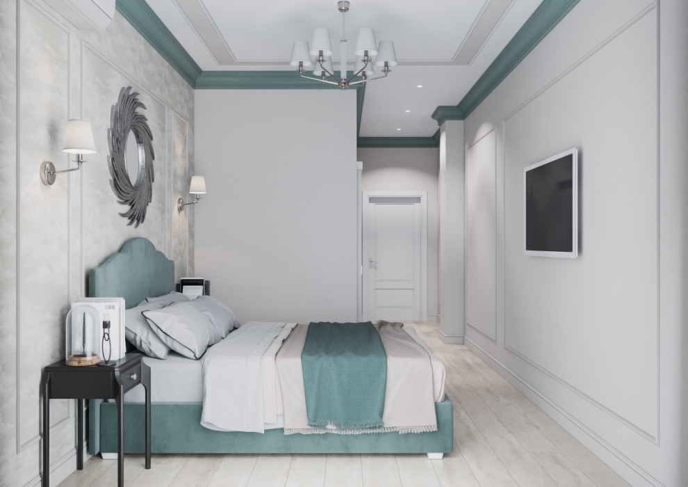 Дизайн интерьера в неоклассике с зелеными акцентами