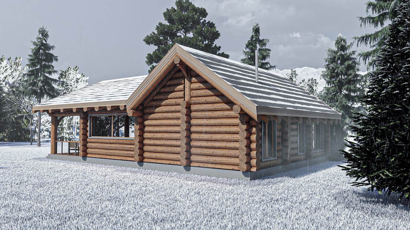 Баня с огромной террасой по технологии Post and Beam