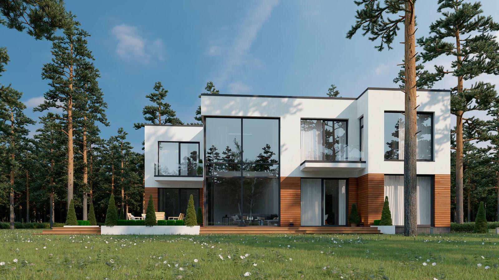 Дом с плоской кровлей в современном стиле