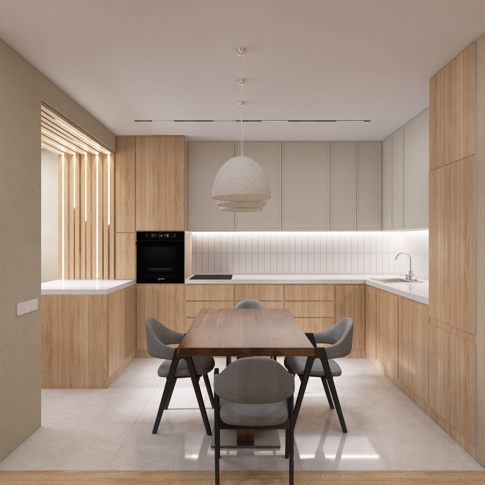 Обложка проекта: Кухня-гостиная в бежевых оттенках