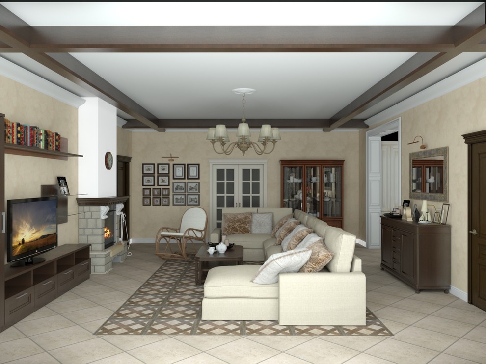 Кухня с гостиной для загородного дома