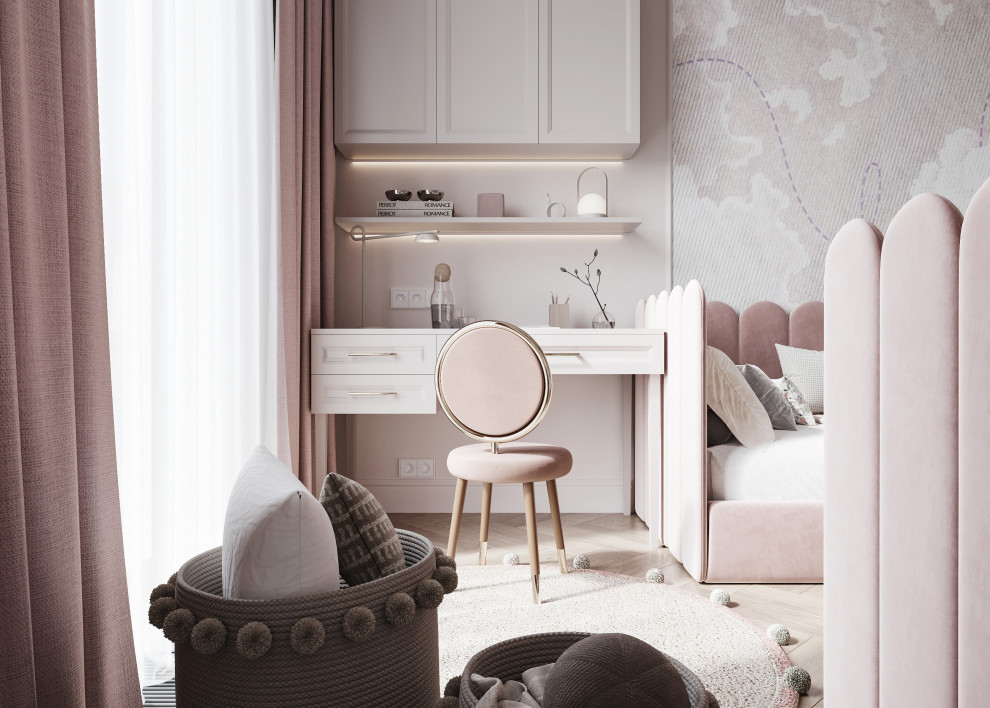 Интерьер розовой детской 13м2