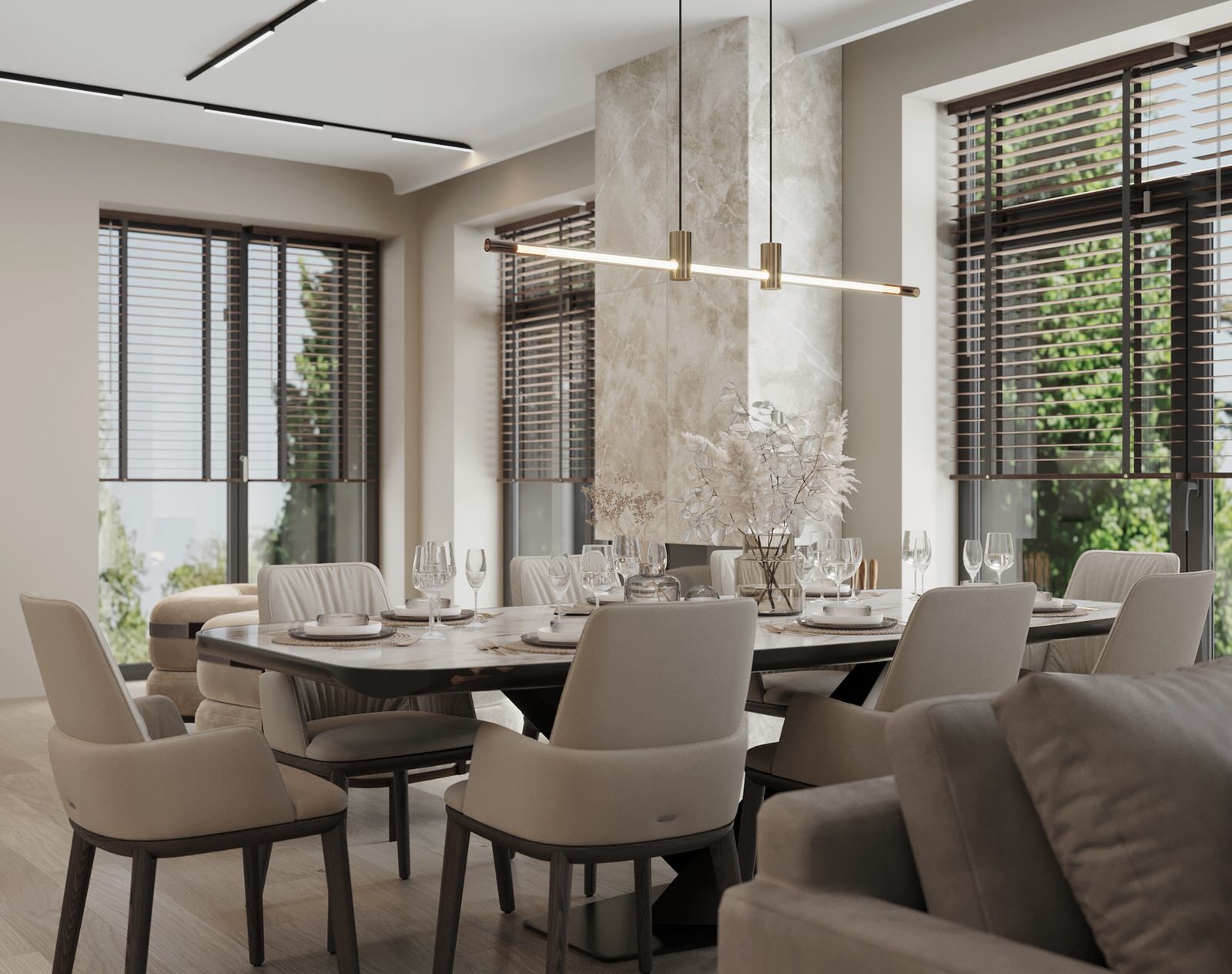 Кухня-гостиная в светлых тонах