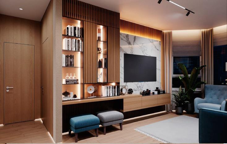 Современный стиль с синими акцентами в дизайне интерьера квартиры в ЖК "Цивилиза