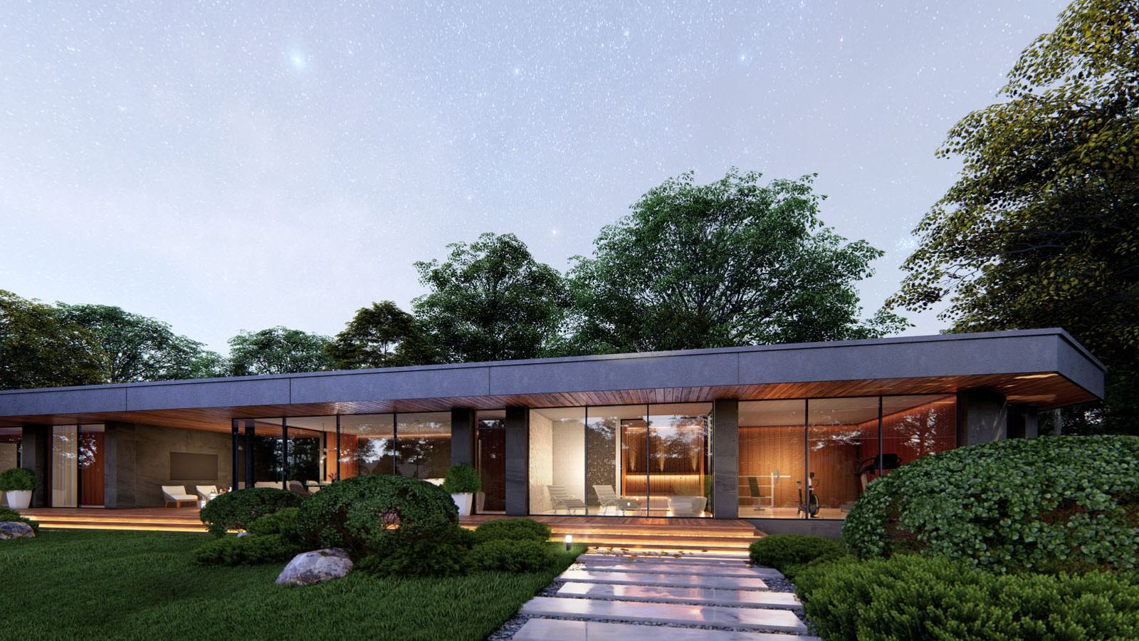 Гостевой дом в стиле Райта с плоской крышей