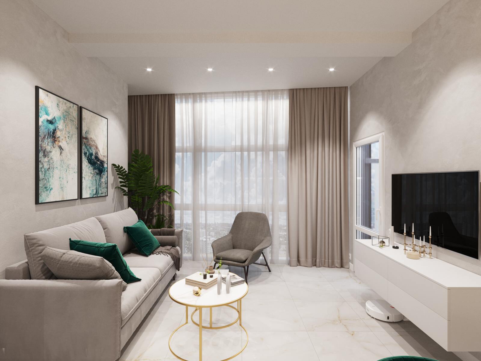 Гостиная в бежевых тонах