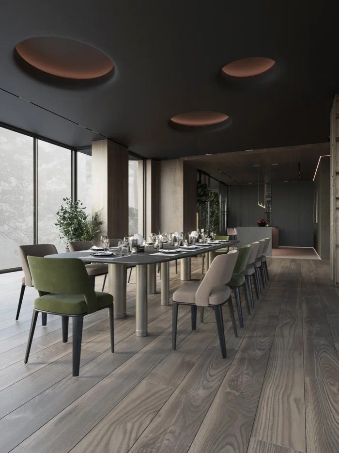 Главная зона в интерьере дома в КП Променад