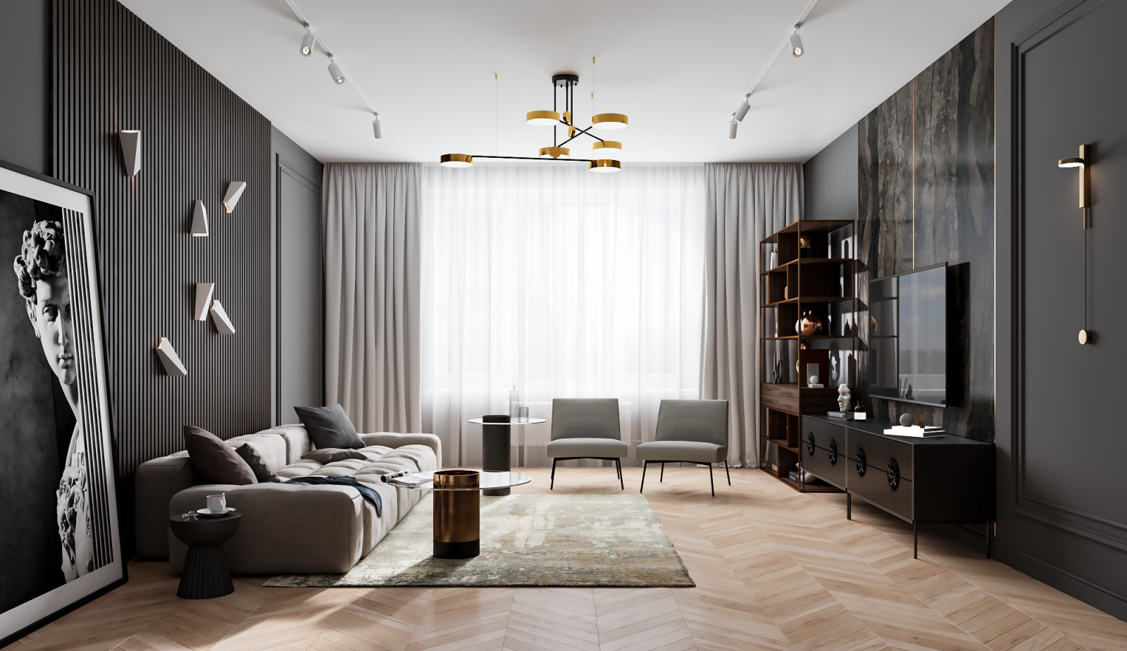 ГОСТИНАЯ В СТИЛЕ БУРЖУАЗНАЯ ЭКЛЕКТИКА В ЖК ЯМАЙКА 3