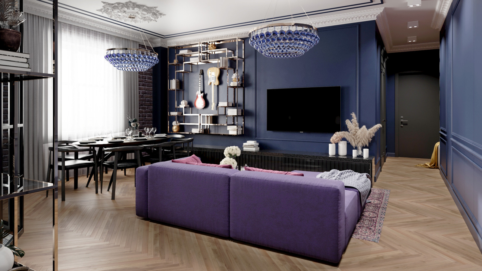 Гостиная в темных тонах