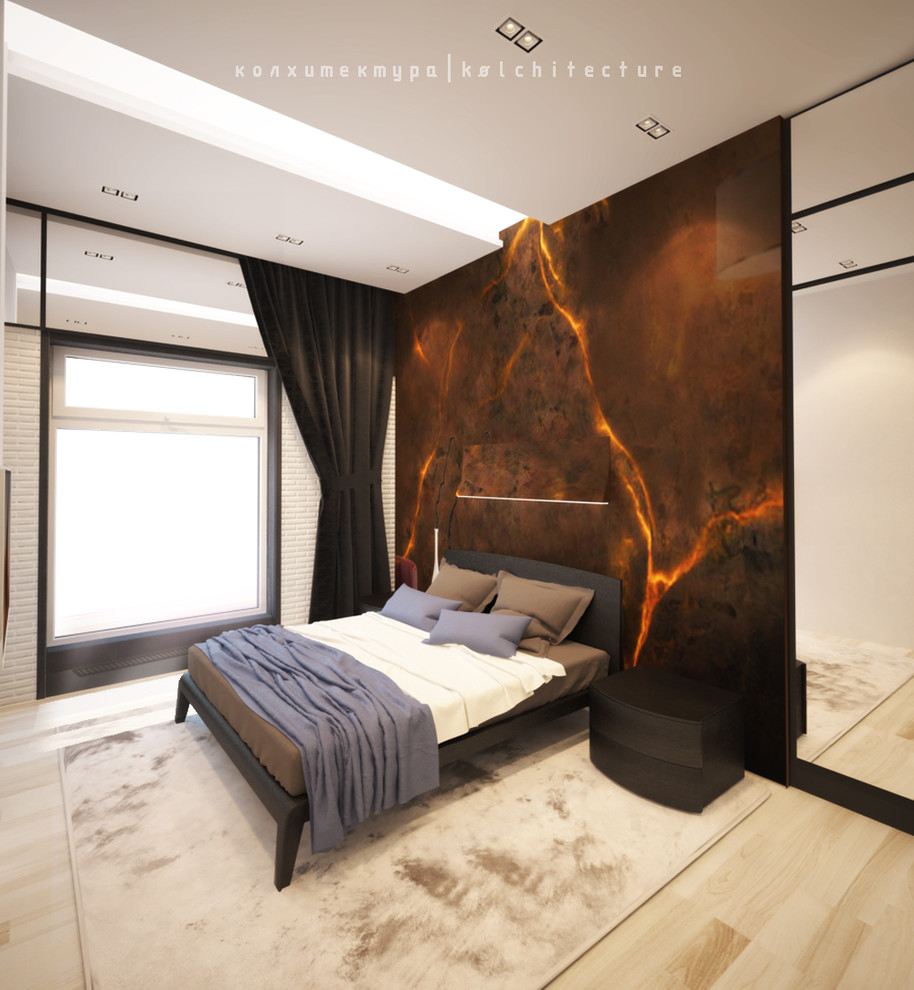 Спальня. Лофт+минимализм. Дизайн трехкомнатной квартиры