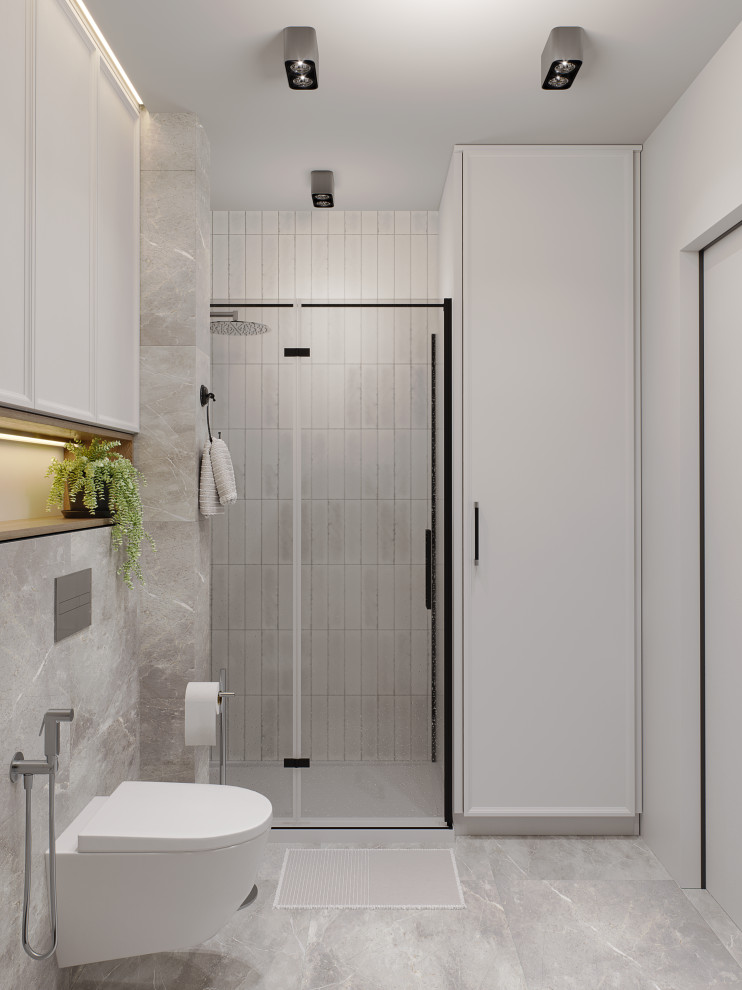 Современный санузел с душевой