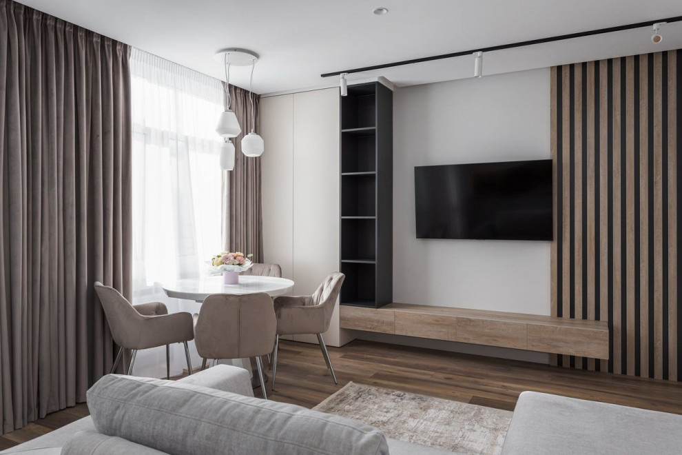 Дизайн гостиной в светлых тонах квартиры в квартире в Москве