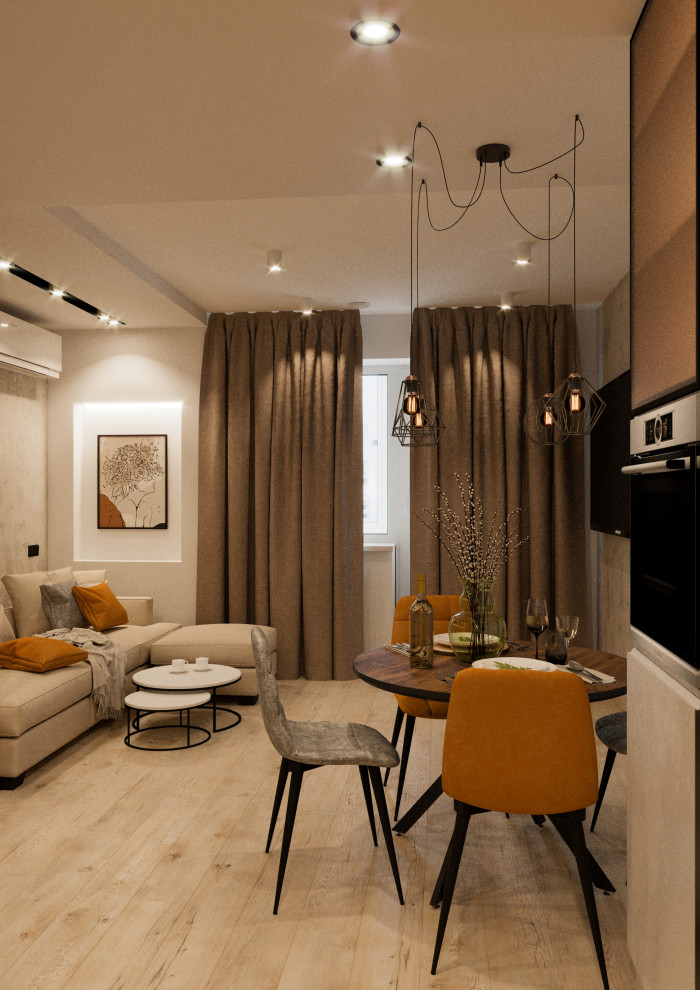 Кухня-гостиная для молодой семьи в современном стиле