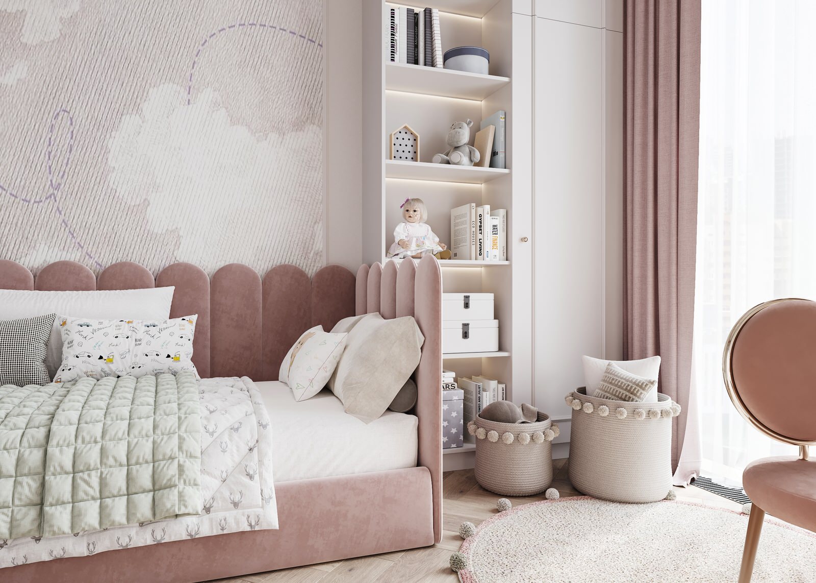 Интерьер розовой детской 13м2