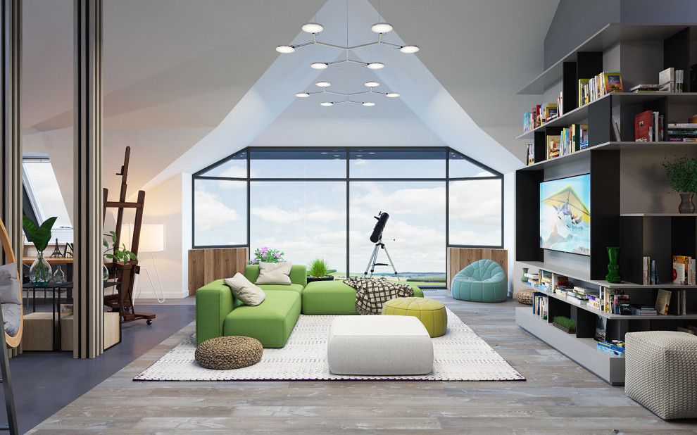 Досуговая зона с гостевой комнатой на мансарде в загородном доме