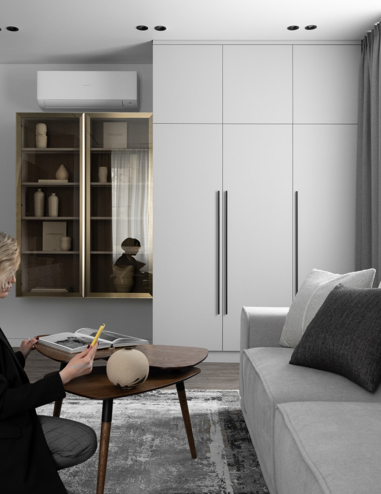 Обложка проекта: Квартира для семейной пары в серых и бежевых тонах