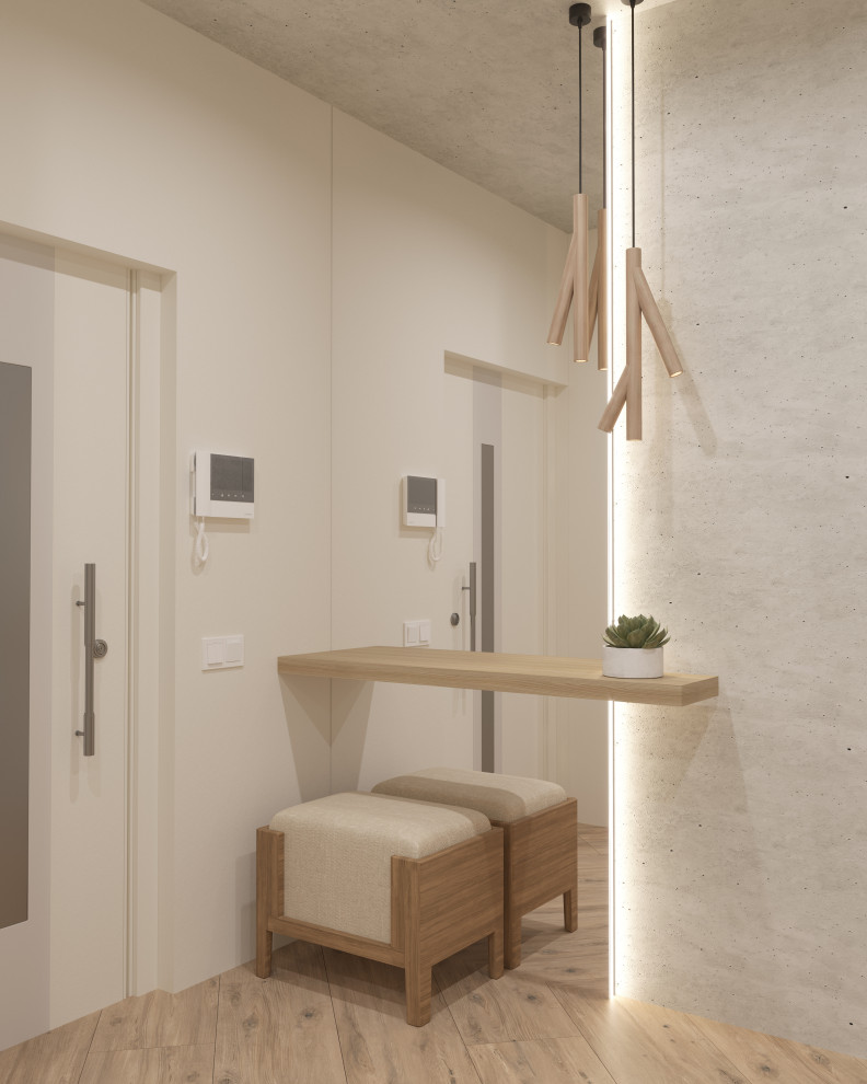 Прихожая в стиле джапанди из дизайн-проекта в ЖК Hill8, Москва