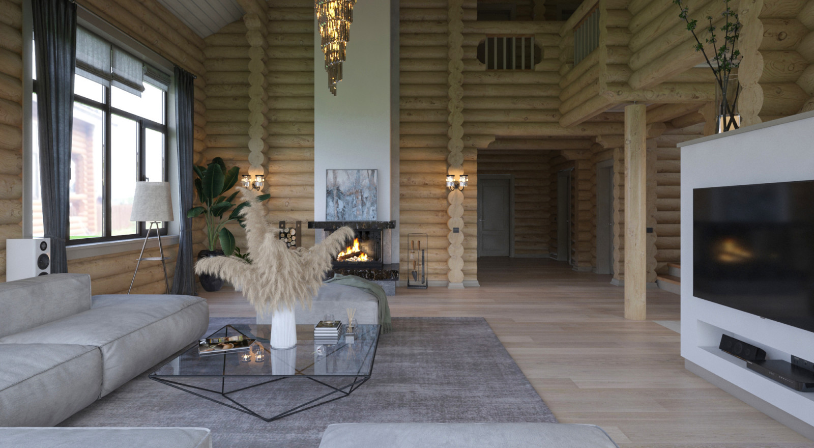 Гостиная в деревянном доме