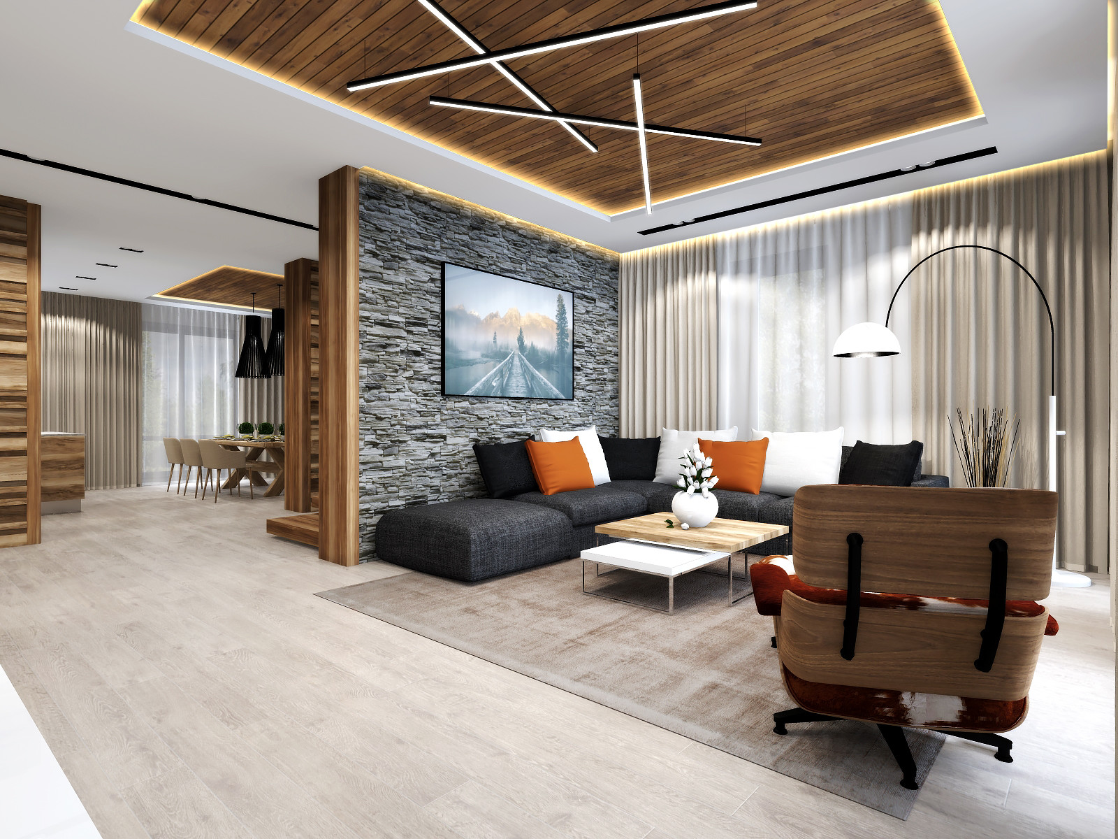 Кухня-гостиная загородного дома