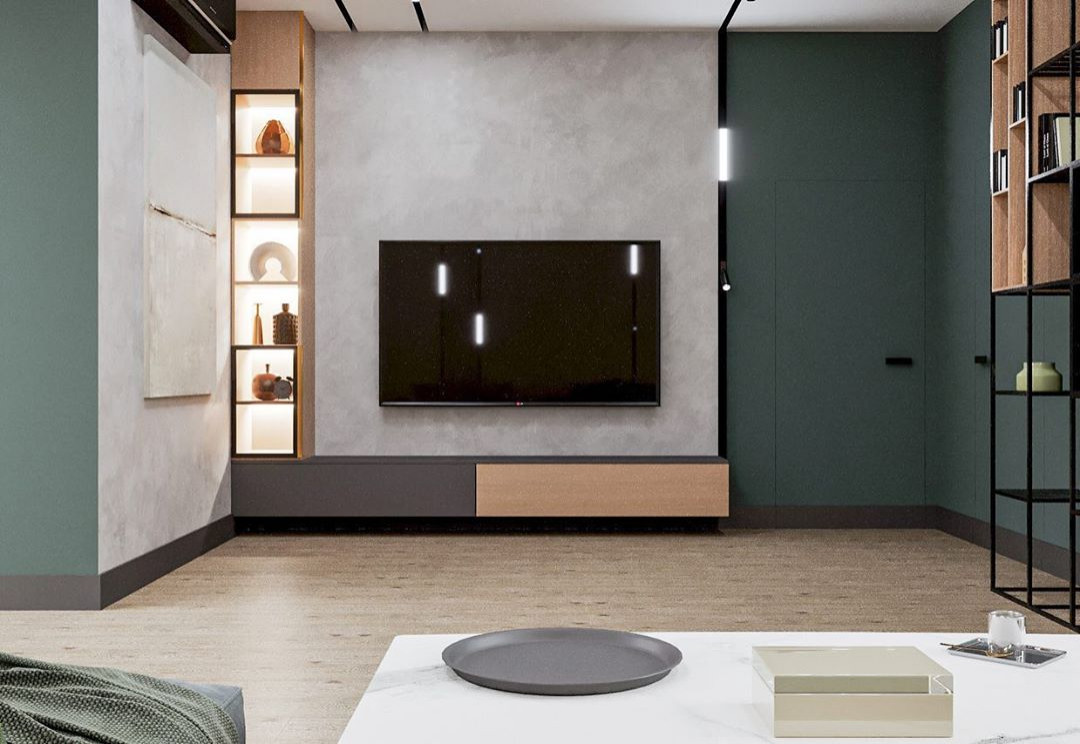 Дизайн-проект гостиной в эко стиле и лофте в квартире во Владивостоке