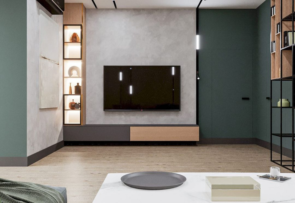 Дизайн-проект гостиной в эко стиле и лофте в квартире во Владивостоке