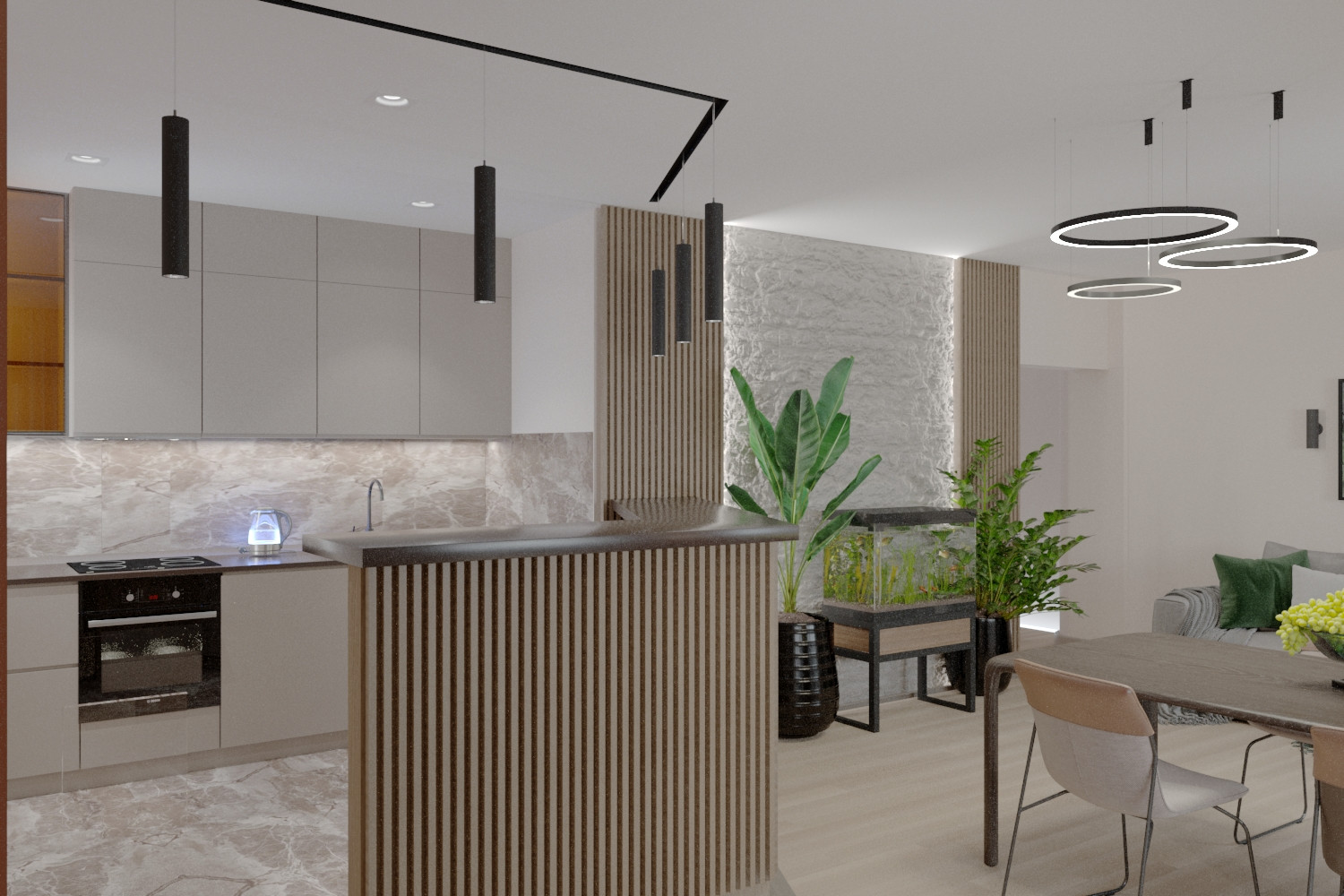 Кухня-гостиная: союз легкости и брутальности