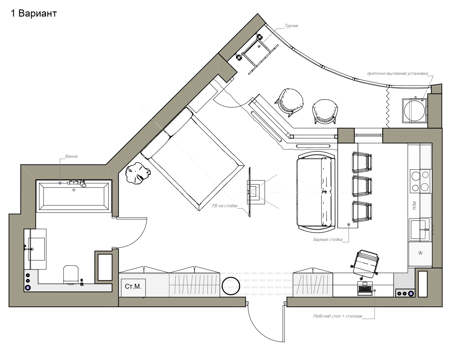 Поиск планировки: Студия с иллюминатором в Питере [4 варианта]