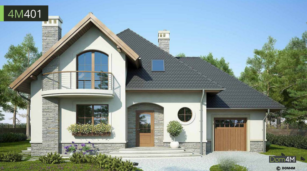 Обложка проекта: ВОСХИТИТЕЛЬНЫЙ ДВУХЭТАЖНЫЙ КОТТЕДЖ С ПОЛУКРУГЛОЙ ТЕРРАСОЙ 4M401